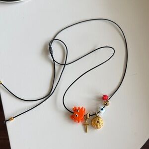 Black Cord Necklace with Crab, Cross & Evil eye Charm